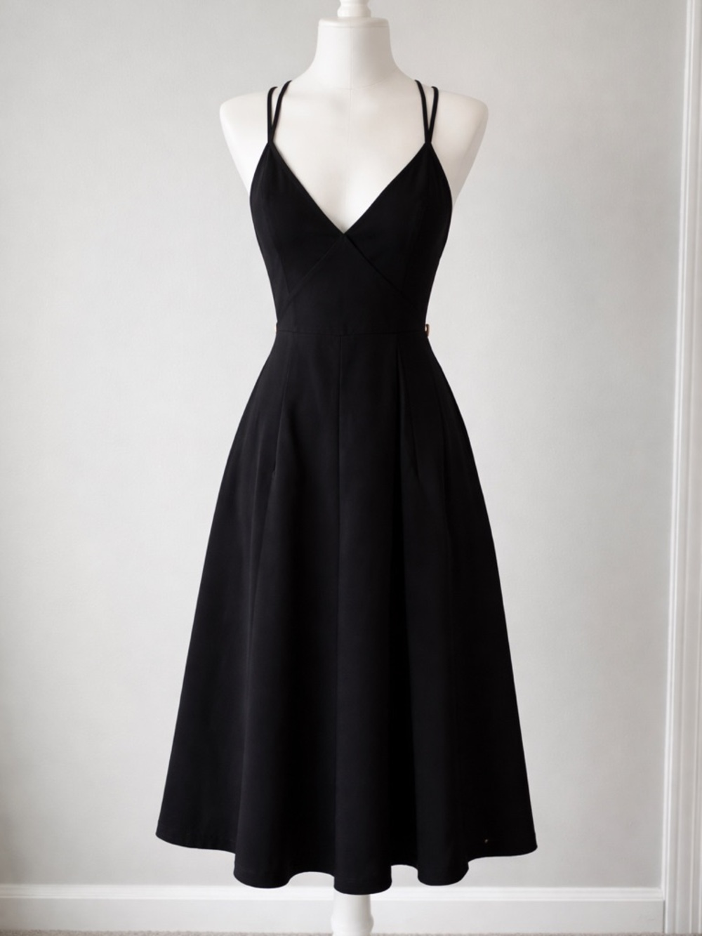 Lila Rose Black Midi Dress with Double Spaghetti Straps